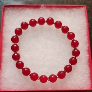 Handmade Red Carnelian And Sterling Silver Beaded Bracelet